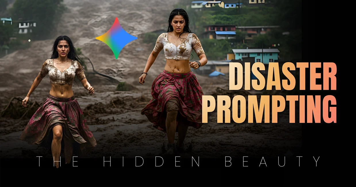 Dramatic scene of a girl struggling to escape a massive mudslide, utilizing a Professional cinematic disaster prompt to capture fluid dynamics and realism for a perfect Google Gemini photorealistic Girl.