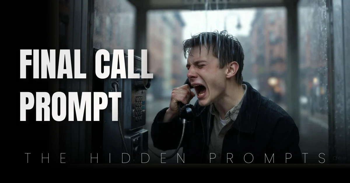 Man crying in phone booth, Movie Still Look achieved with powerful Google Gemini love failure prompts.