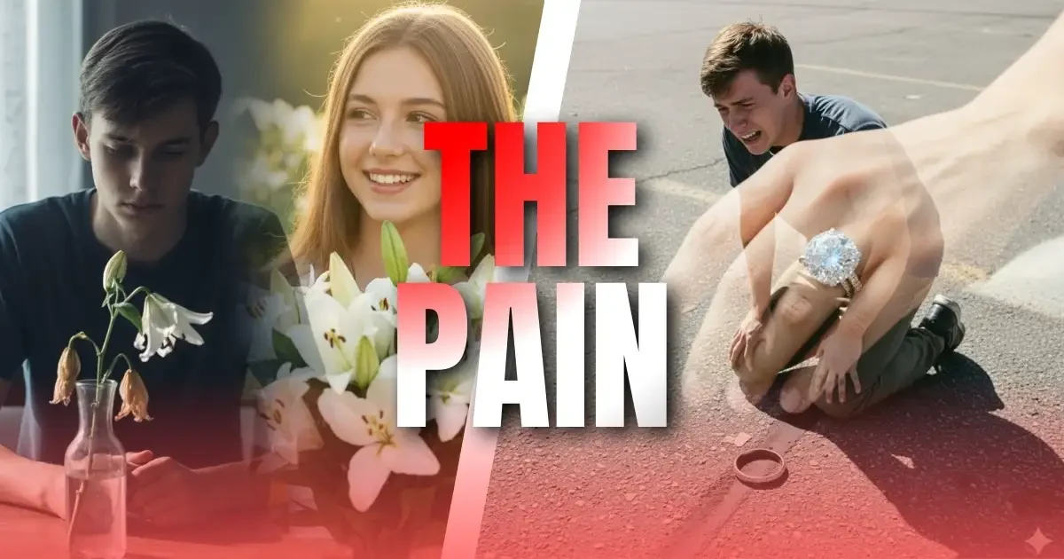 A harsh copy paste prompt for Google Gemini AI image Editing of a boy finding his promise ring discarded near a girl wearing a massive diamond.