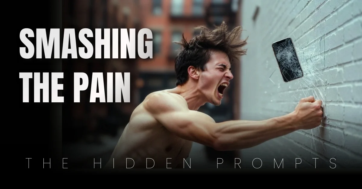 Man throwing and shattering phone, intense Love Failure Prompt for Sad Boy on Gemini 3 Pro.