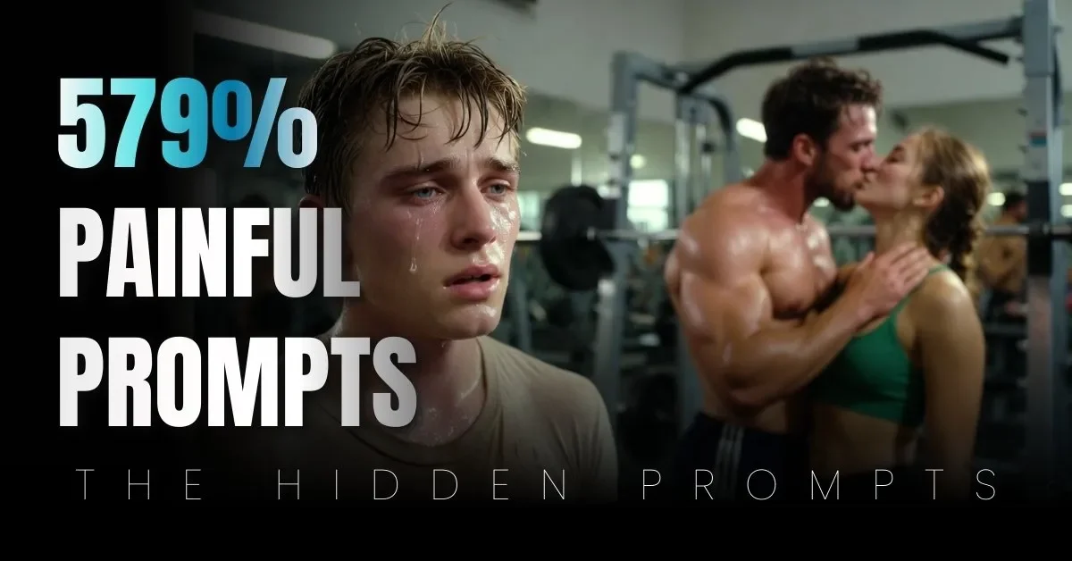 A dramatic dark mood featured image showing a boy crying in the foreground while his ex kisses another man in the background at a gym. This sad boy photo prompt is a photorealistic example of a painful love failure boy photo pose captured by a top sad boy ai prompt for a cinematic love failure boy dp.