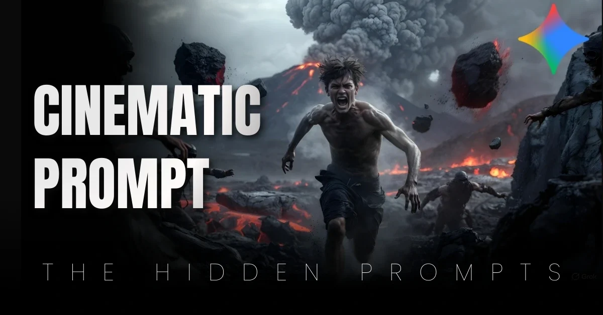 Gemini AI art of ash-caked boy sprinting across lava field from raiders, motion blur on rocks, 16:9 8K.