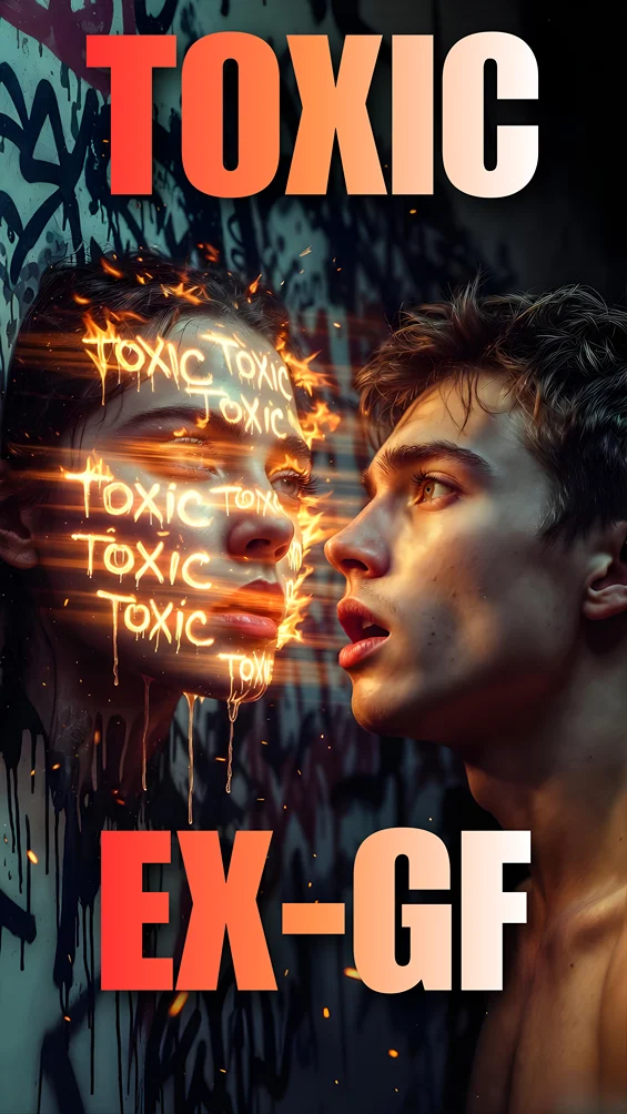 Viral Gemini Prompts image showing the "BAD MEMORY" of a toxic relationship with fiery digital tags on a woman's face.