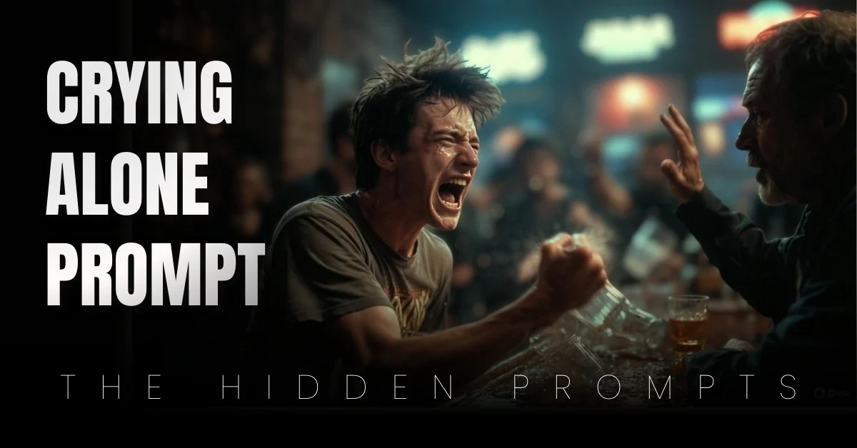 Drunk man weeping to stranger in East Village bar, true Sad Boy Prompt via Google Gemini.