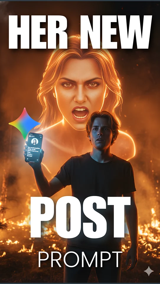 Photorealistic man portrait generated by Google Gemini, capturing viral judgment with a fiery holographic image prompt.