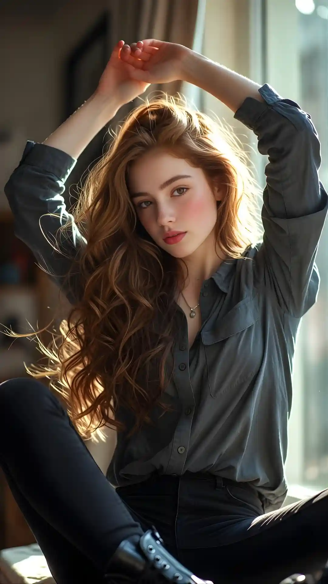 19-year-old American girl in golden hour cinematic portrait generated with Grok AI image prompts