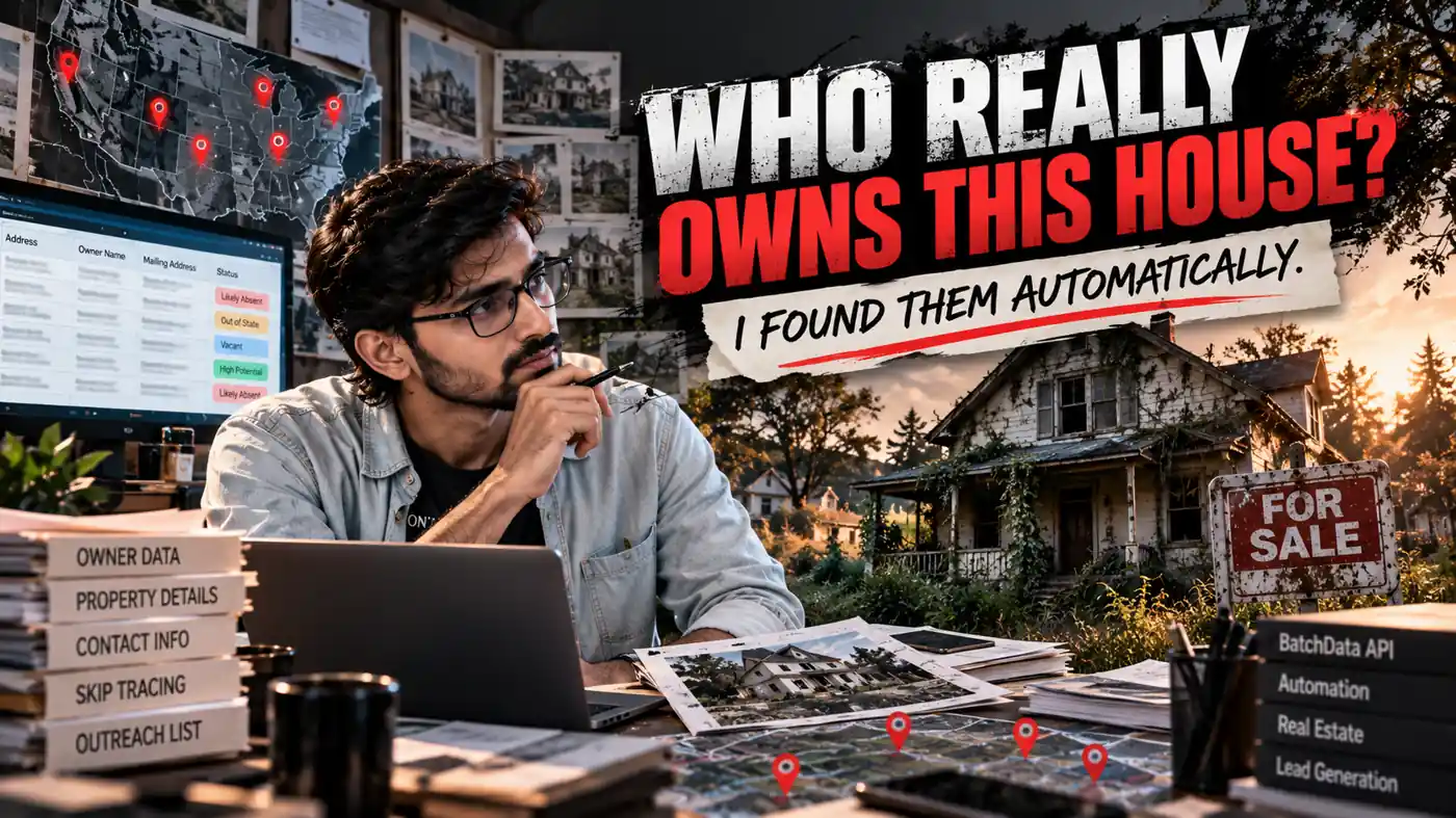 Who really owns this house: absentee owner list automation with skip tracing through the BatchData API to find high equity properties and trigger real estate lead alerts