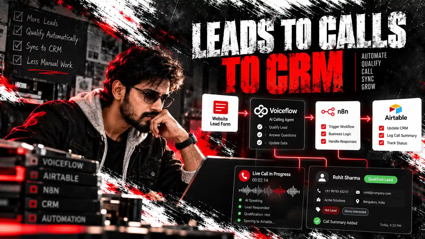 From website lead form to Voiceflow AI calling agent, n8n workflow and Airtable CRM: how the voice call AI agent n8n setup for lead generation logs every call and qualified lead