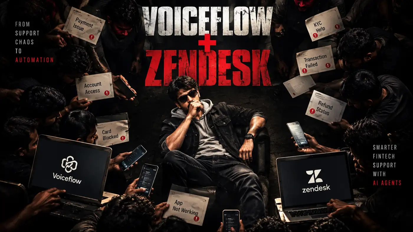 From support chaos to automation with a Voiceflow Zendesk integration: a Voiceflow chatbot sorts payment, KYC and account requests into a Zendesk ticket for fintech customer support automation